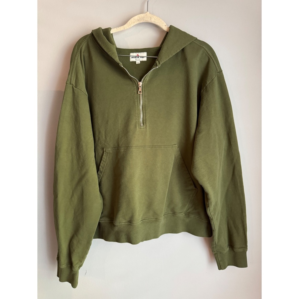 American Giant Womens XL Olive Green Quarter Zip Hoodie Cotton USA